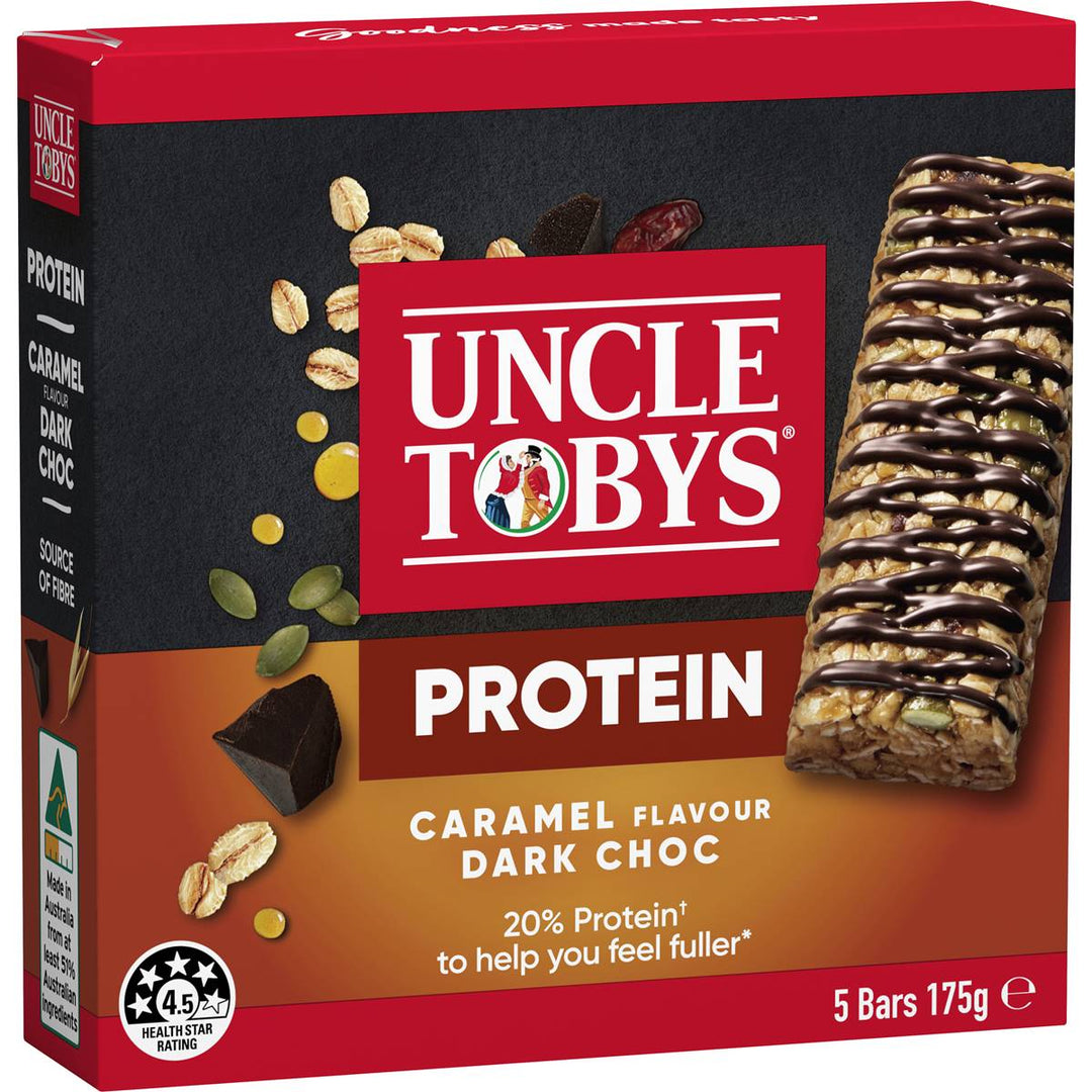 Uncle Tobys Muesli Bar Protein Caramel Flavour Dark Choc (5 Bars)