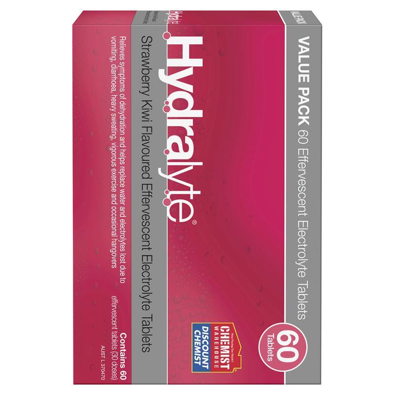 Hydralyte Electrolyte Effervescent Strawberry Kiwi 60 Tablets