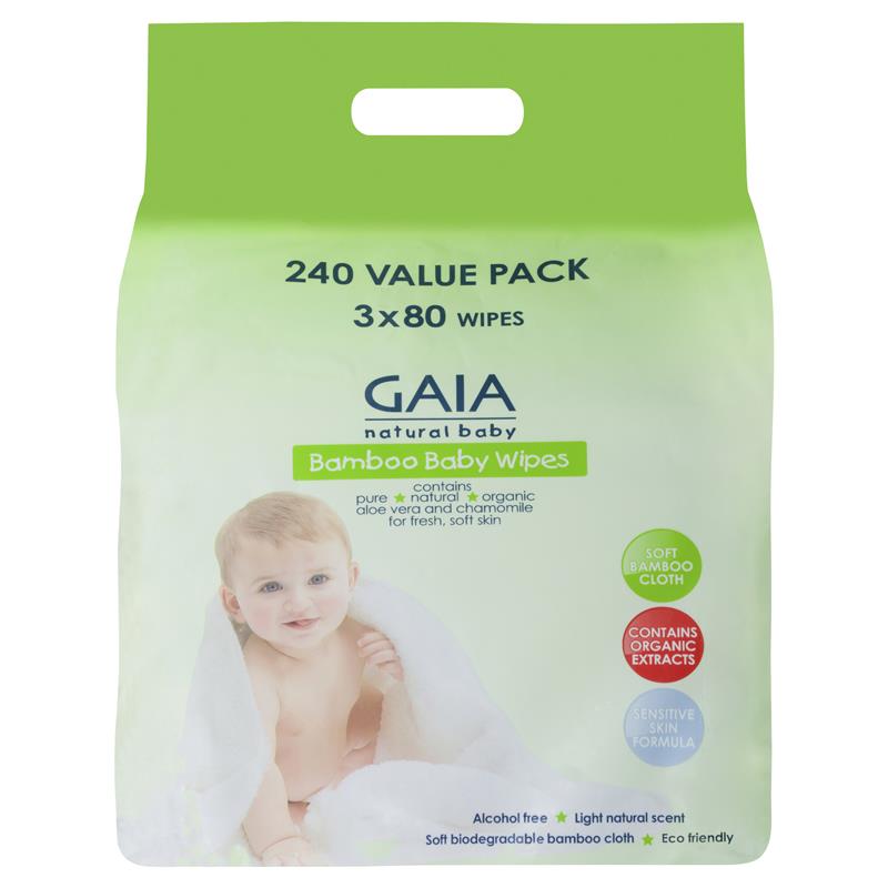 Gaia Natural Baby Bamboo Wipes 240 | 澳洲代購 | 空運到港