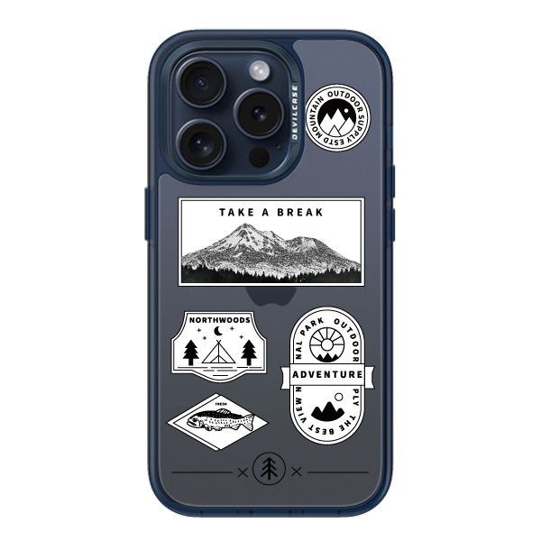 彩繪手機殼 - 黑白登山標籤 | 惡魔防摔殼(標準版): 透海藍