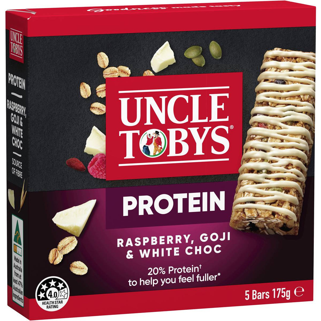 Uncle Tobys Muesli Bar Protein Raspberry, Goji & White Choc (5 Bars)