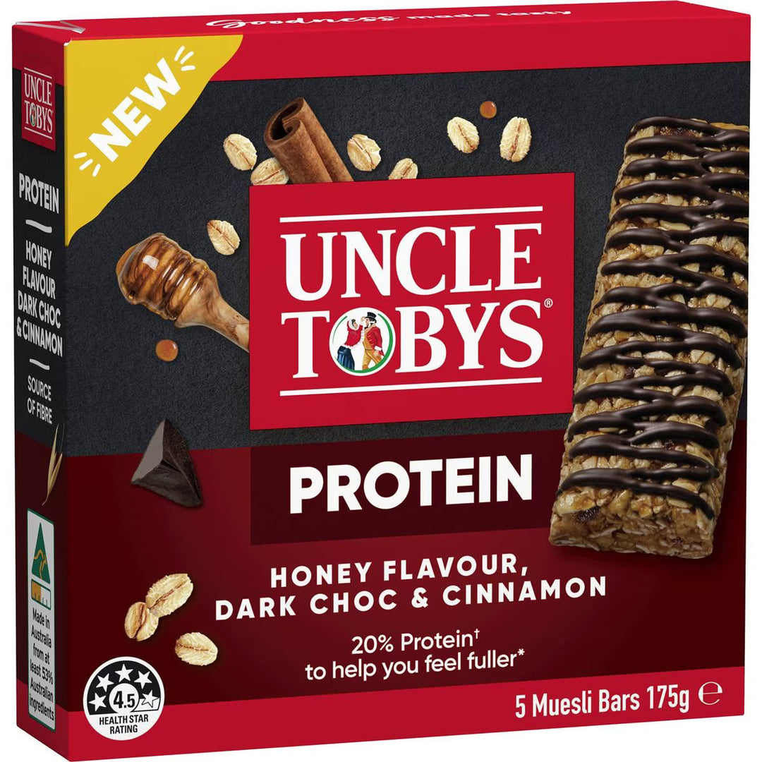 Uncle Tobys Muesli Bar Protein Honey Flavour Dark Choc & Cinnamon (5 Bars)