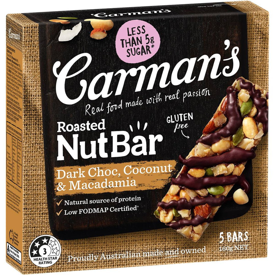 Carman's Nut Bars: Dark Chocolate, Coconut & Macadamia (5 Bars)