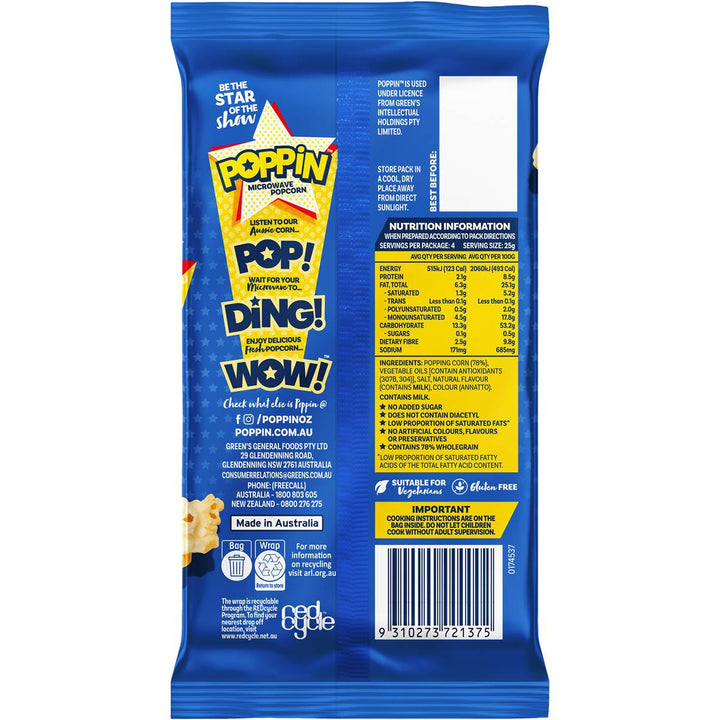Poppin Microwave Popcorn Original Butter Flavour