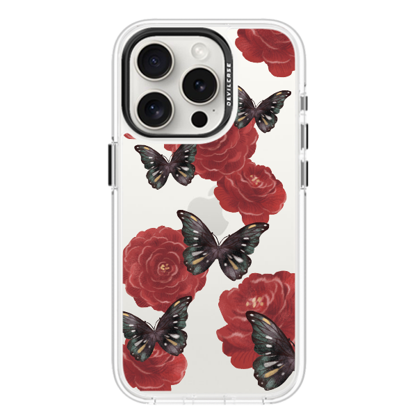 彩繪手機殼 - 黑蝶紅花 | 惡魔防摔殼(標準版)