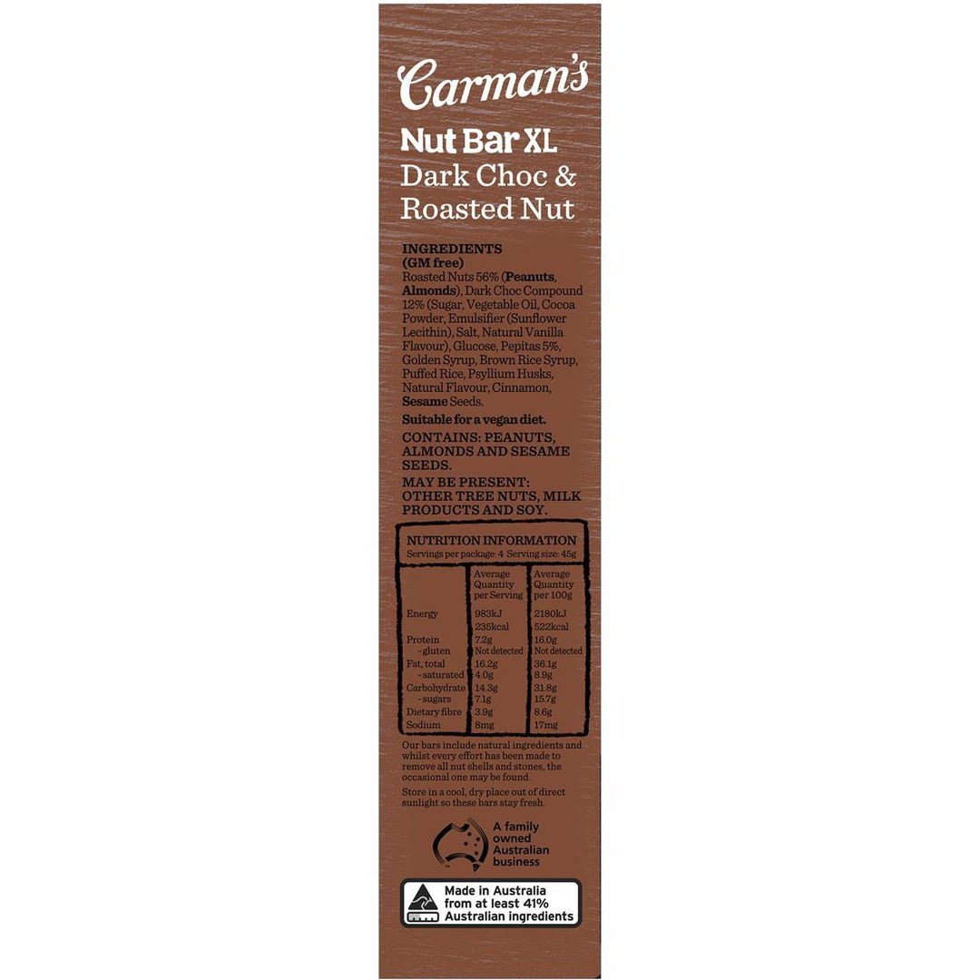 Carman's Nut Bars XL: Dark Chocolate & Roastd Nut (4 Bars) | Carman's Kitchen