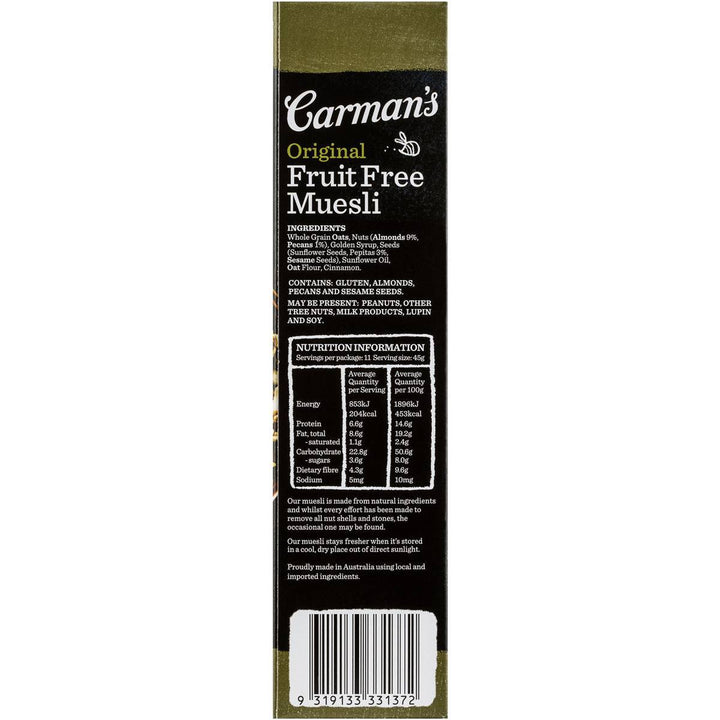 Carman's Muesli: Original Fruit Free 500g | Carman's Kitchen