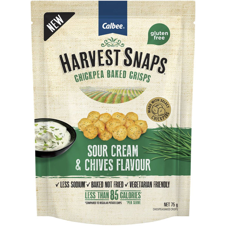 Calbee Harvest Snaps: Chickpea Baked Crisps - Sour Cream & Chives 75g