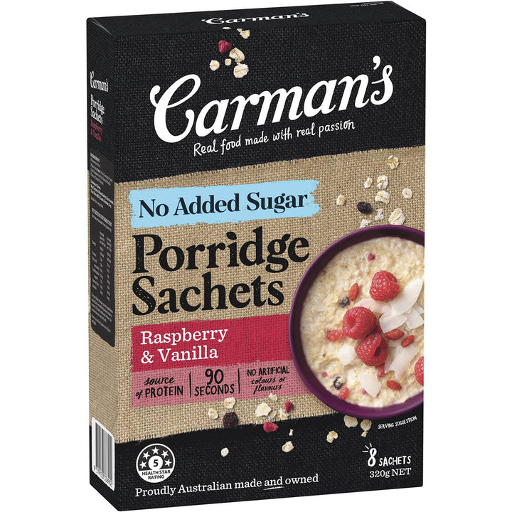 Carman's Porridge Sachets (No Added Sugar): Raspberry & Vanilla 320g