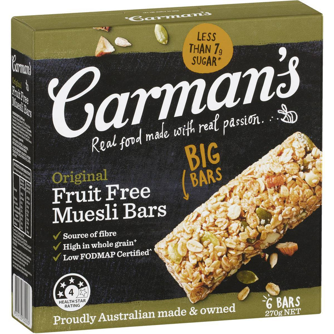 Carman's Muesli Bars: Original Fruit Free (6 Bars) | Carman's Kitchen