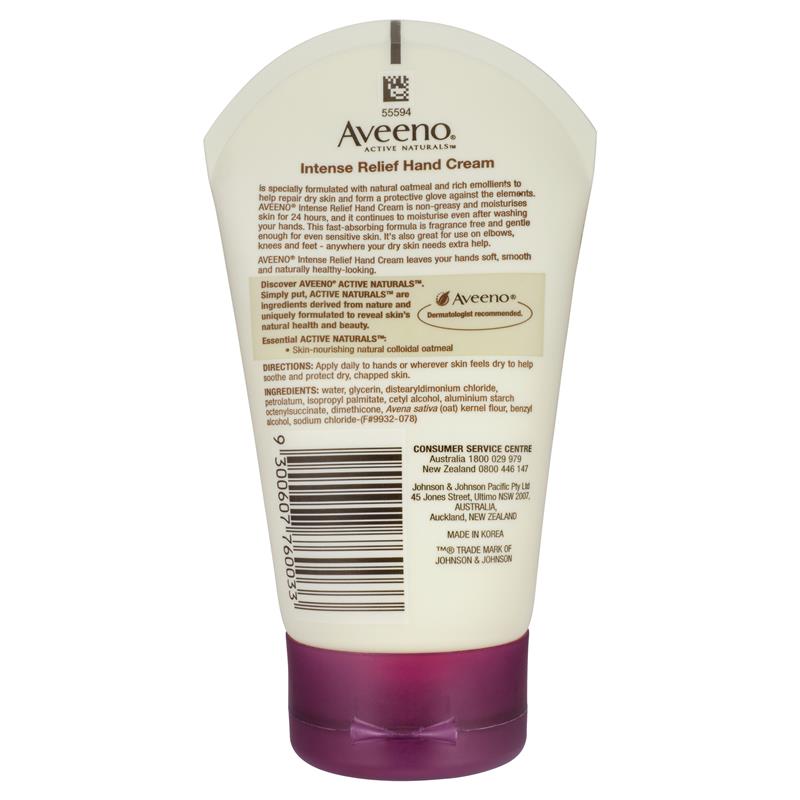 Aveeno Active Naturals Intense Relief Hand Cream Fragrance Free 100g