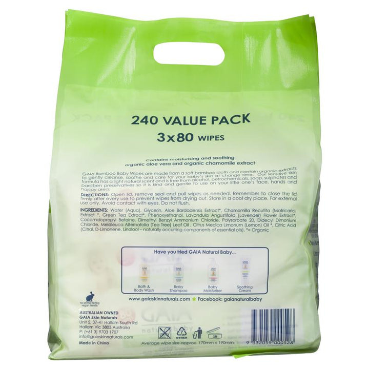 Gaia Natural Baby Bamboo Wipes 240