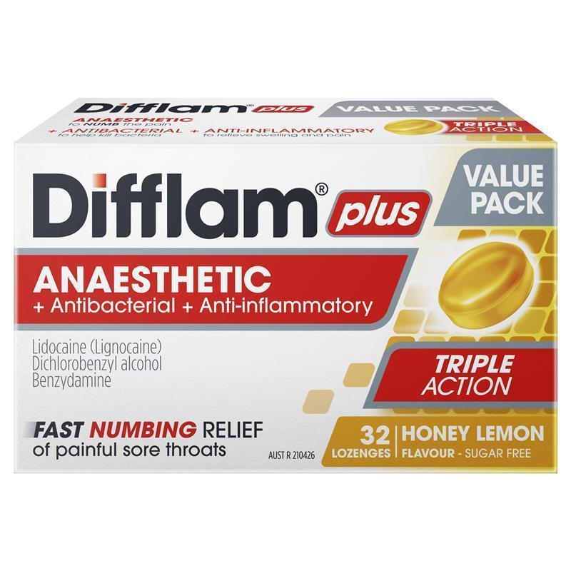 Difflam Plus Anaesthetic Honey & Lemon 32 Lozenges