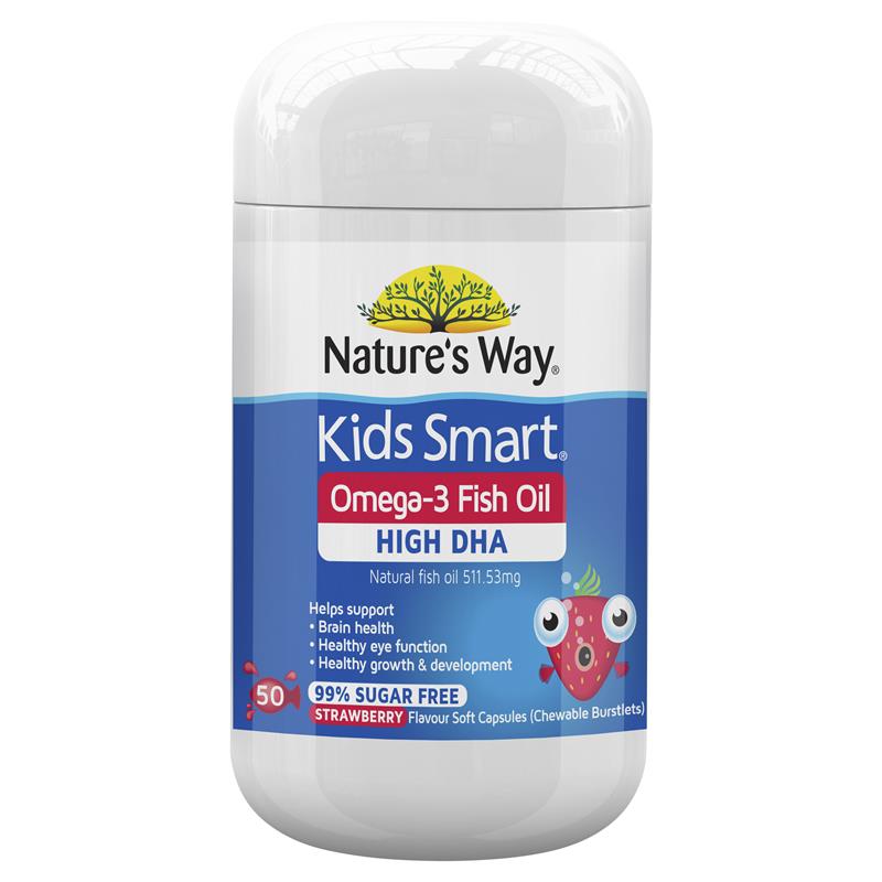 Nature's Way Kids Smart Omega-3 Fish Oil Strawberry Flavour 50 Chewable Capsules