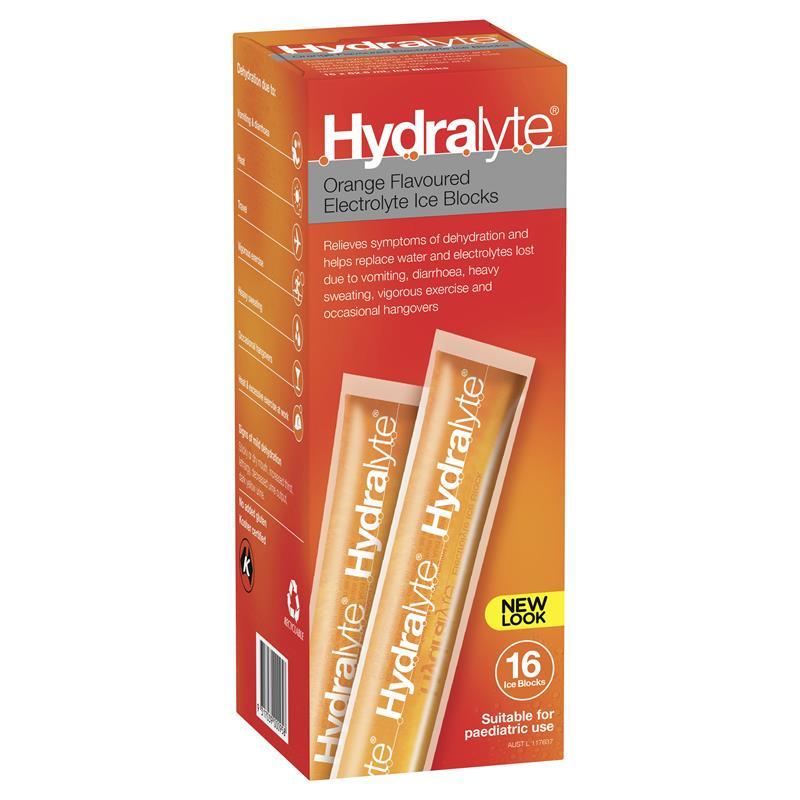 Hydralyte Rehydration Orange Flavoured Ice Blocks 16 Pack