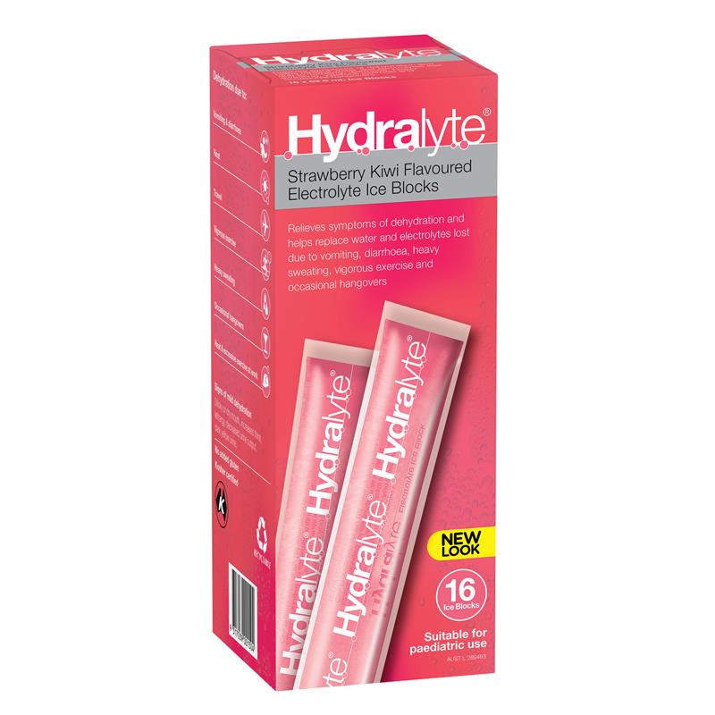 Hydralyte Electrolyte Ice Blocks Strawberry Kiwi 16