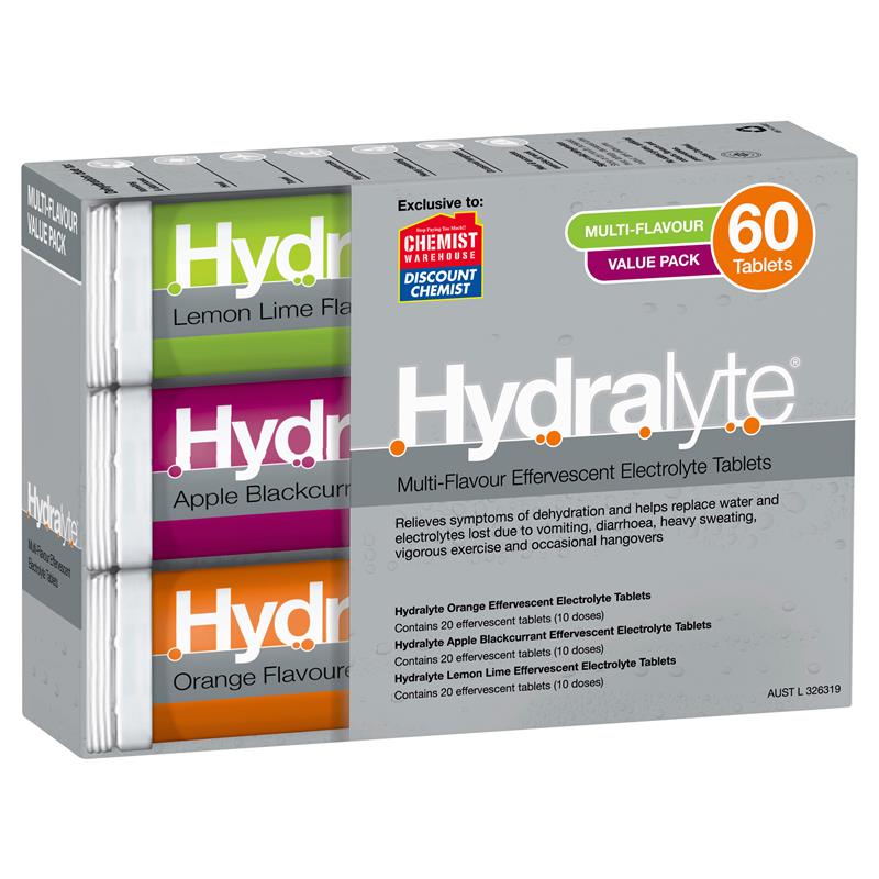 Hydralyte Electrolyte Effervescent Multi-Flavour 60 Tablets