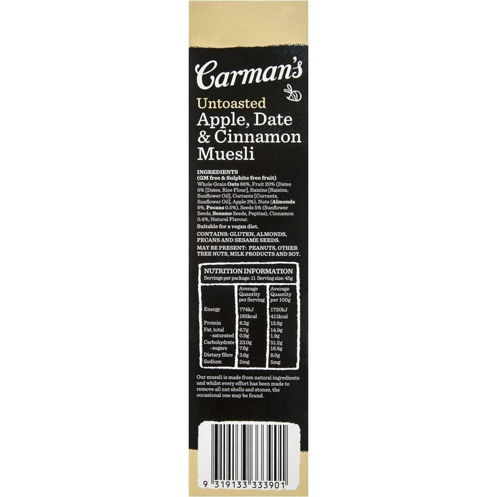 Carman's Muesli: Apple, Date & Cinnamon Natural 500g | Carman's Kitchen