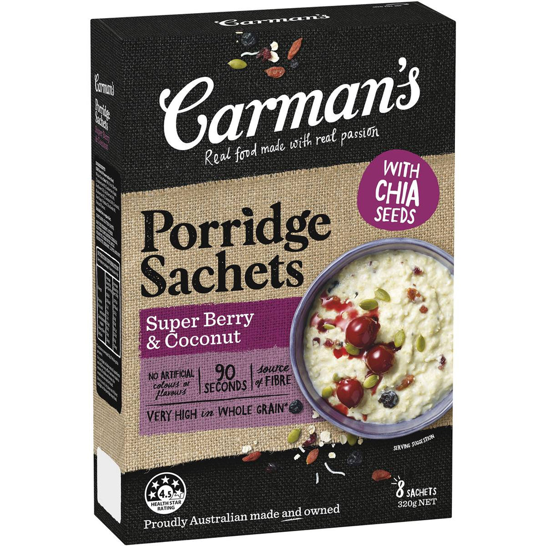 Carman's Porridge Sachets: Super Berry & Coconut 320g