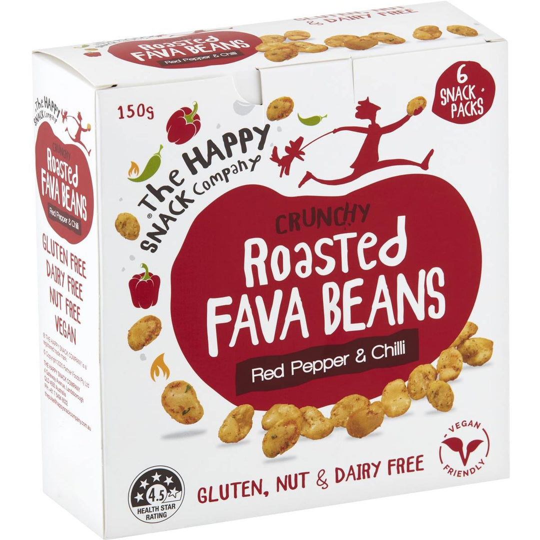 The Happy Snack Company Roasted Fava Beans Red Pepper & Chilli 6 Pack