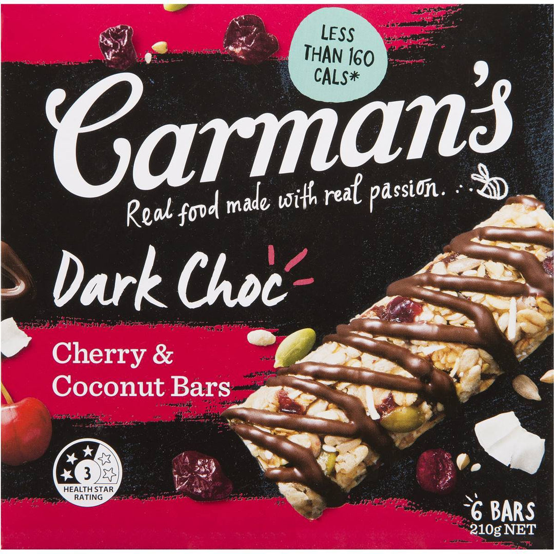 Carman's Nut Bars: Dark Choc Cherry Coconut (6 Bars) | Carman's Kitchen