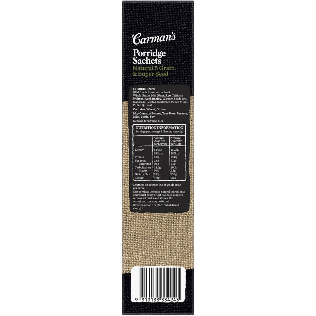 Carman's Porridge Sachets (No Added Sugar): Natural 5 Grain Super Seed 320g