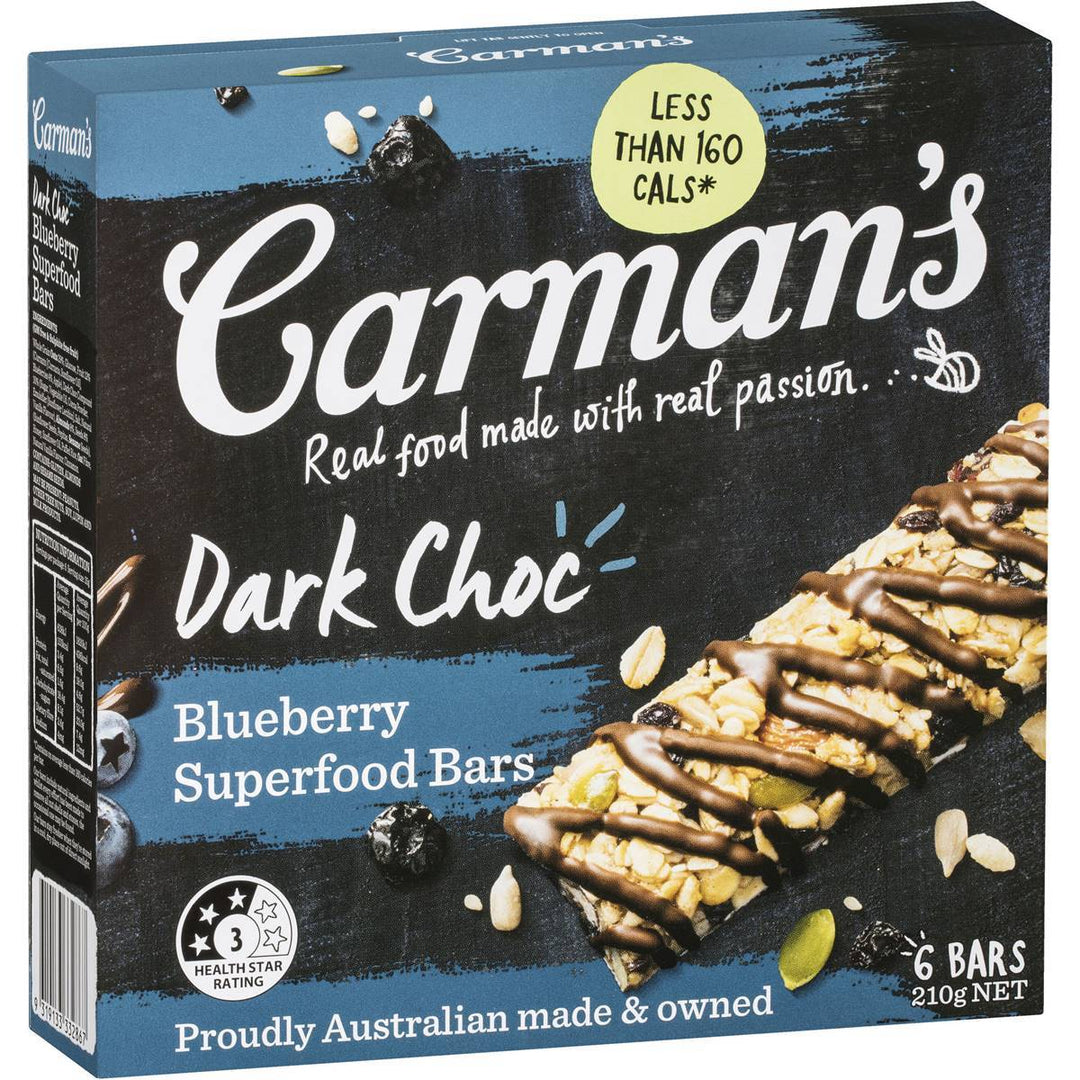 Carman's Nut Bars: Dark Choc Blueberry Superfood (6 Bars) | Carman's Kitchen