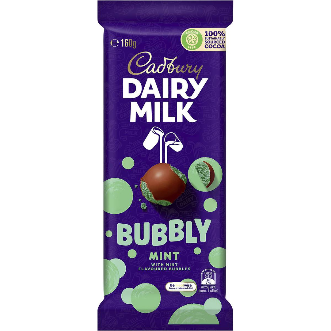 Cadbury Dairy Milk Bubbly Mint Chocolate Block 160g