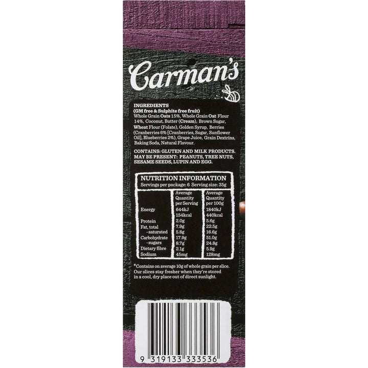 Carman's Oat Slice: Cranberry & Blueberry 210g | Carman's Kitchen