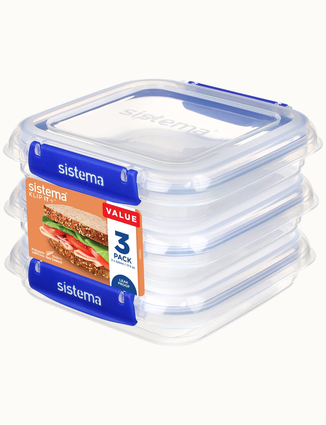 Sistema Klip It Plus Square Container 520ml 3 Pack