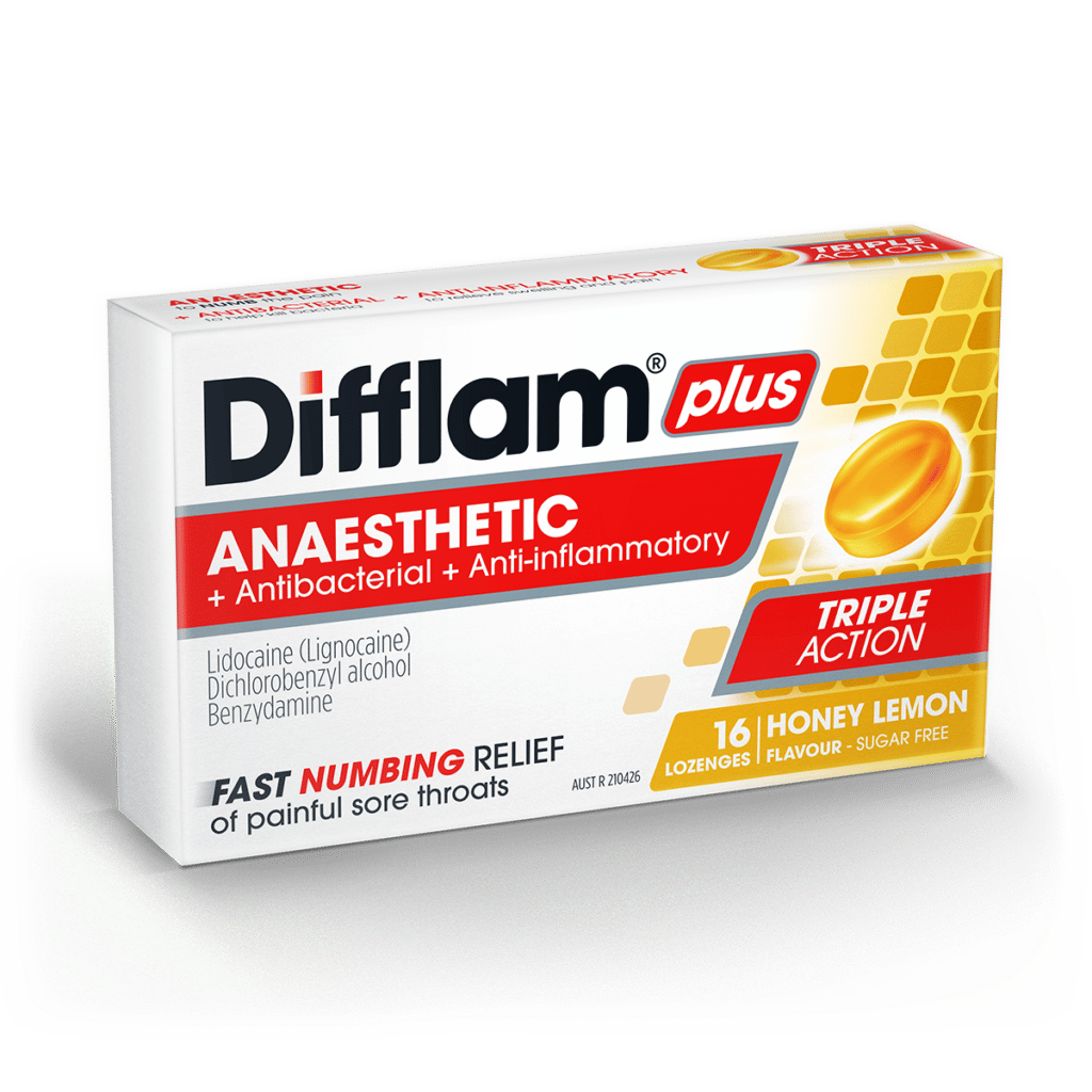 Difflam Plus Anaesthetic Sore Throat Lozenges Honey Lemon Flavour 16