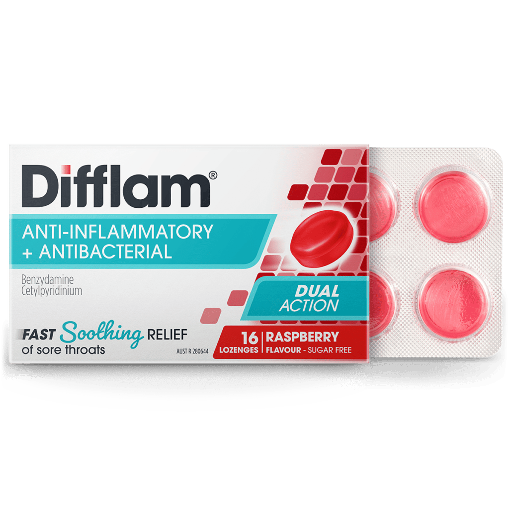 Difflam Sore Throat Lozenges Raspberry Flavour 16