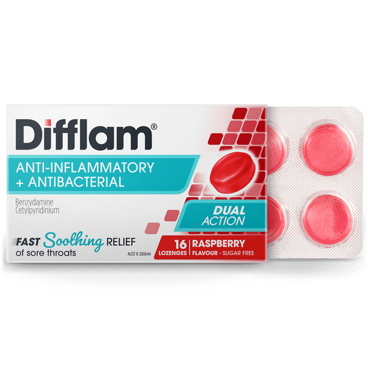 Difflam Sore Throat Lozenges Raspberry Flavour 16
