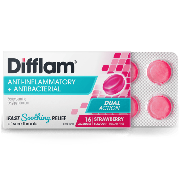 Difflam Sore Throat Lozenges Strawberry Flavour 16