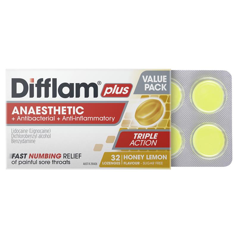 Difflam Plus Anaesthetic Honey & Lemon 32 Lozenges