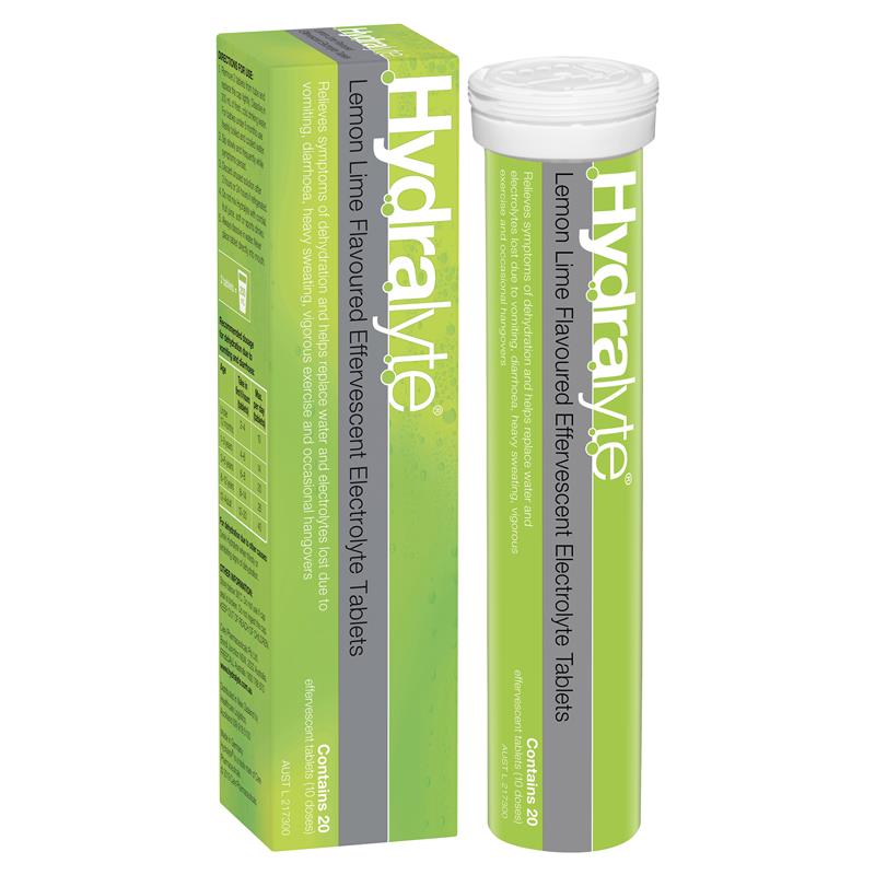Hydralyte Effervescent Lemon Lime Electolyte Tablets 20 Pack