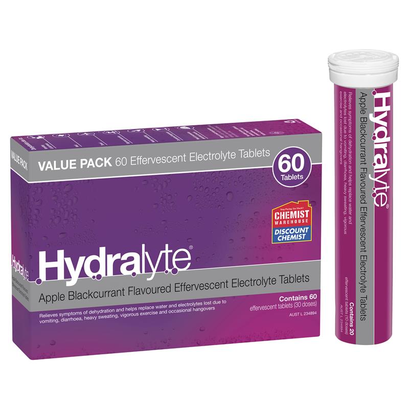 Hydralyte Electrolyte Effervescent Apple Blackcurrant 60 Tablets