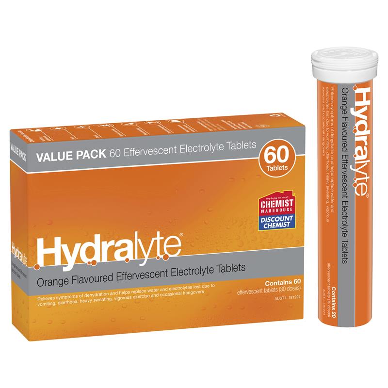 Hydralyte Electrolyte Effervescent Orange 60 Tablets