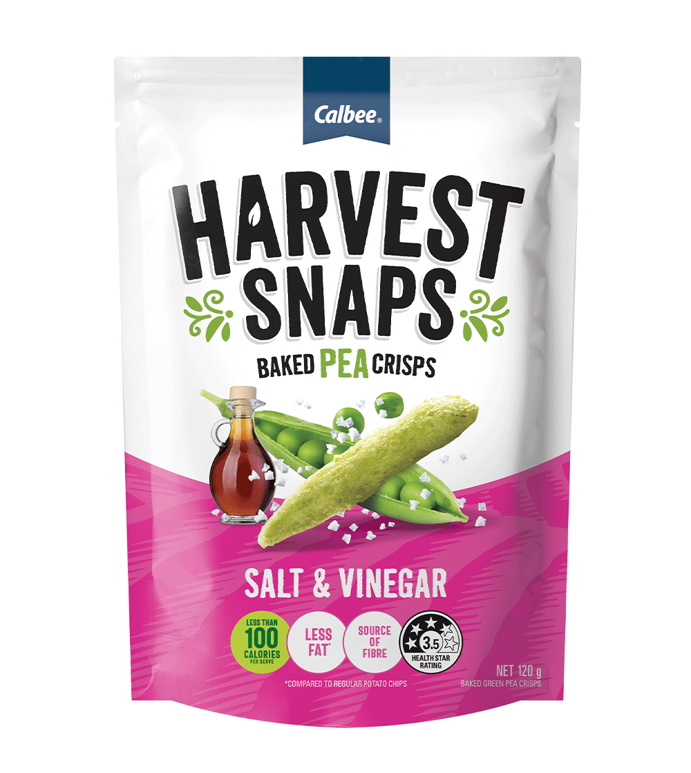 Calbee Harvest Snaps: Baked Pea Crisps - Salt & Vinegar 120g