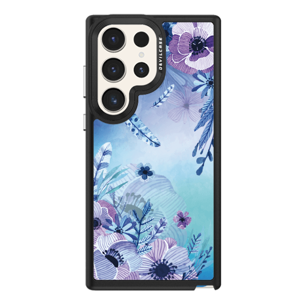 彩繪手機殼 - 渲藍紫水漾花 | 惡魔防摔殼(標準版): 黑色