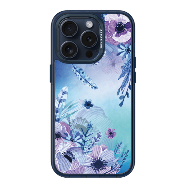 彩繪手機殼 - 渲藍紫水漾花 | 惡魔防摔殼(標準版): 透海藍