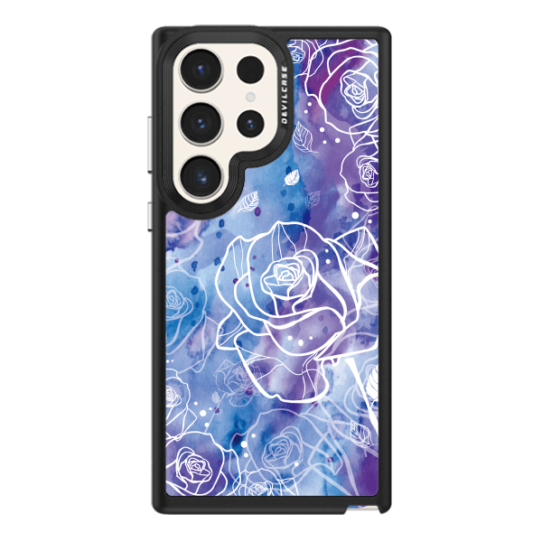 彩繪手機殼 - 渲藍紫玫瑰 | 惡魔防摔殼(標準版): 黑色