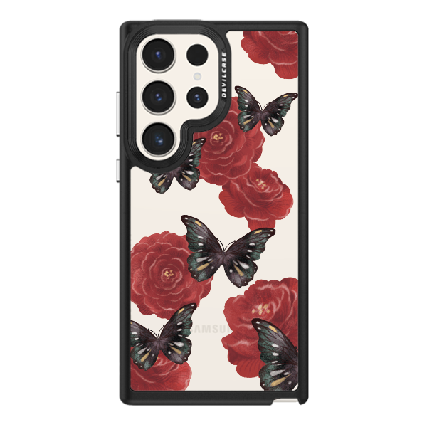 彩繪手機殼 - 黑蝶紅花 | 惡魔防摔殼(標準版): 黑色