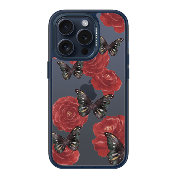 彩繪手機殼 - 黑蝶紅花 | 惡魔防摔殼(標準版): 透海藍