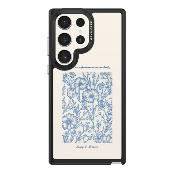 彩繪手機殼 - 復古藍印花 | 惡魔防摔殼(標準版): 黑色