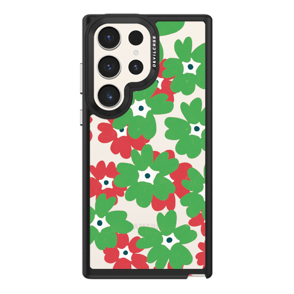 彩繪手機殼 - 綠紅花團 | 惡魔防摔殼(標準版): 黑色