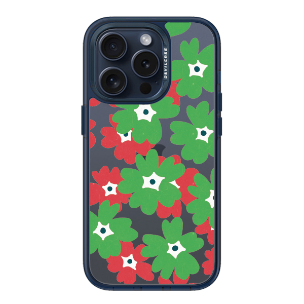 彩繪手機殼 - 綠紅花團 | 惡魔防摔殼(標準版): 透海藍