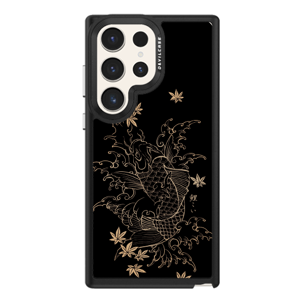 彩繪手機殼 - 浮雕金鯉 | 惡魔防摔殼(標準版): 黑色