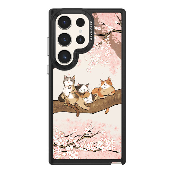 彩繪手機殼 - 貓咪櫻花樹 | 惡魔防摔殼(標準版): 黑色