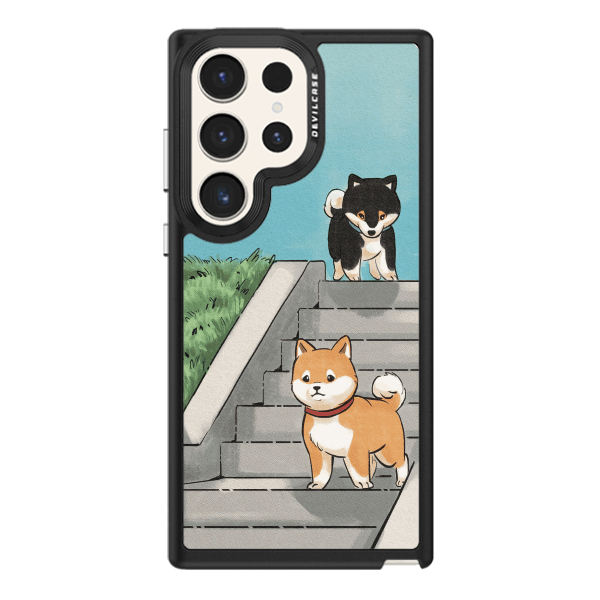 彩繪手機殼 - 小柴犬下樓梯 | 惡魔防摔殼(標準版): 黑色